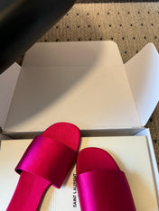 YSL 26S FLAT SLIDES IN DARK PINK SATIN