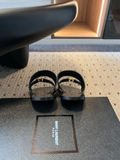 YSL 26S DOUBLE-STRAP SANDALS IN BLACK CALFSKIN