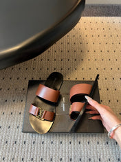YSL 26S DOUBLE-STRAP SANDALS IN BROWN CALFSKIN