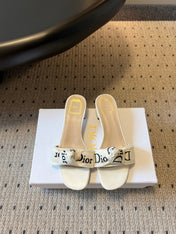 DIOR 26S HIGH-HEEL SANDALS 40 MM IN WHITE FABRIC AND LAMBSKIN