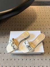 DIOR 26S HIGH-HEEL SANDALS 40 MM IN WHITE FABRIC AND LAMBSKIN