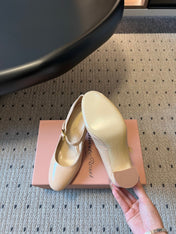 GIANVITO ROSSI 26S MARY JANE HEELS 85 MM IN BEIGE PATENT CALFSKIN