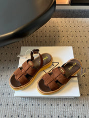 PRADA 26S PLATFORM SANDALS 55MM IN BROWN SUEDE
