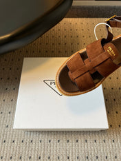 PRADA 26S PLATFORM SANDALS 55MM IN BROWN SUEDE