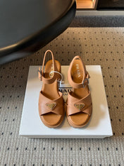PRADA 26S BLOCK HEEL SANDALS 85MM IN CARAMEL BROWN EVA FOAM