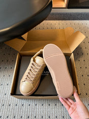 PRADA 26S LACE UP SNEAKERS 40MM IN BEIGE CALFSKIN