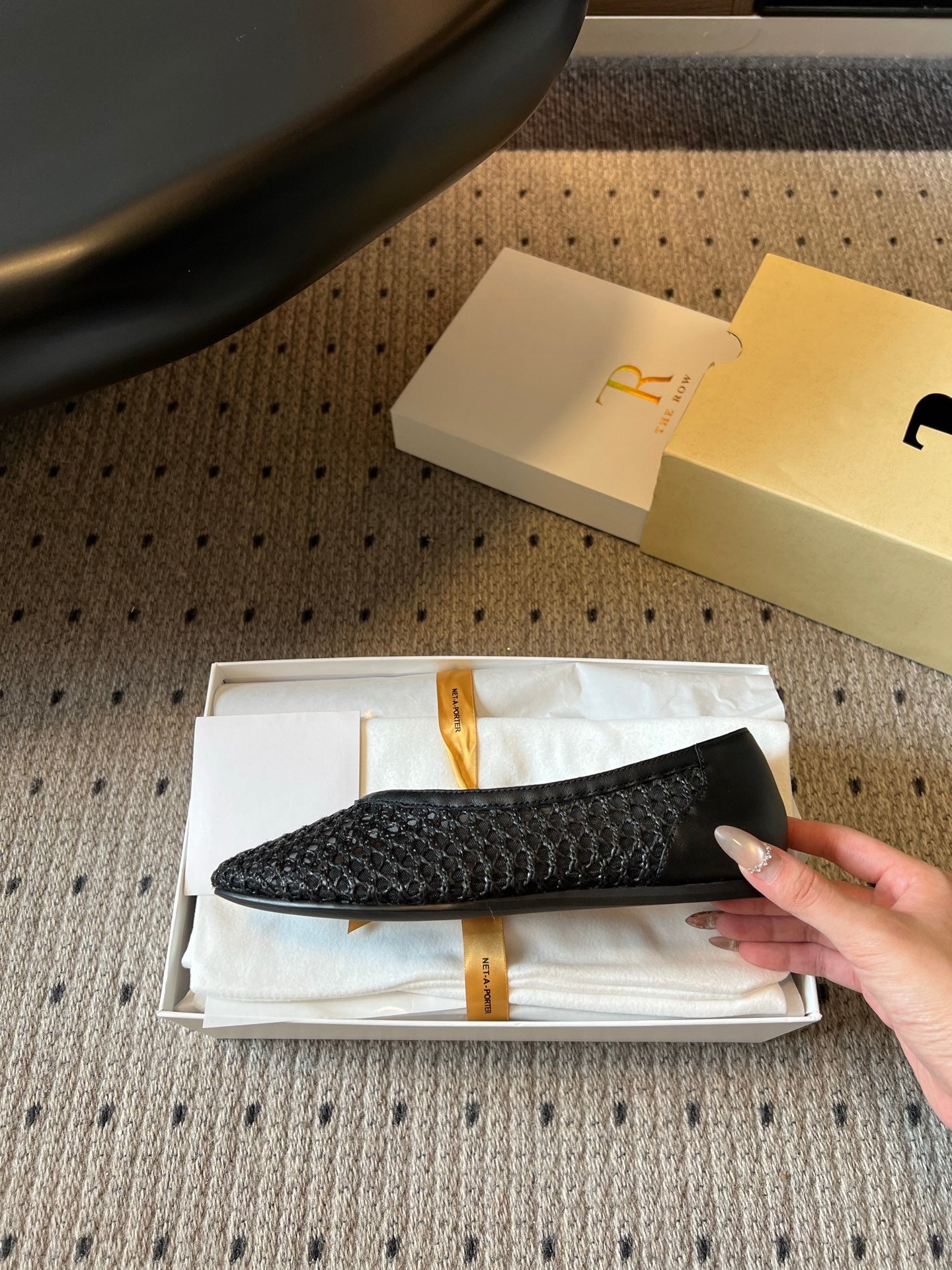 THE ROW 26S BALLET FLATS IN BLACK MESH