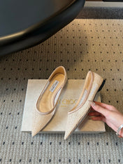 JIMMY CHOO 26S POINTED-TOE FLATS IN NUDE MESH