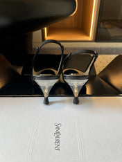 YSL 26S HEELED SLINGBACKS 60 MM IN BLACK LAMBSKIN AND BEIGE MESH