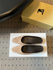 THE ROW 26S SQUARE TOE BACKLESS SLIDES IN LIGHT BROWN CALF HAIR