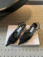 JIMMY CHOO 26S HEELED SLINGSBACKS 50 MM IN BLACK LACE AND CALFSKIN