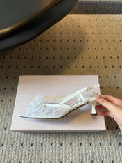 JIMMY CHOO 26S HEELED SLINGSBACKS 50 MM IN WHITE LACE AND CALFSKIN