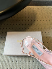 JIMMY CHOO 26S HEELED SLINGSBACKS 50 MM IN BALLET PINK LACE AND CALFSKIN