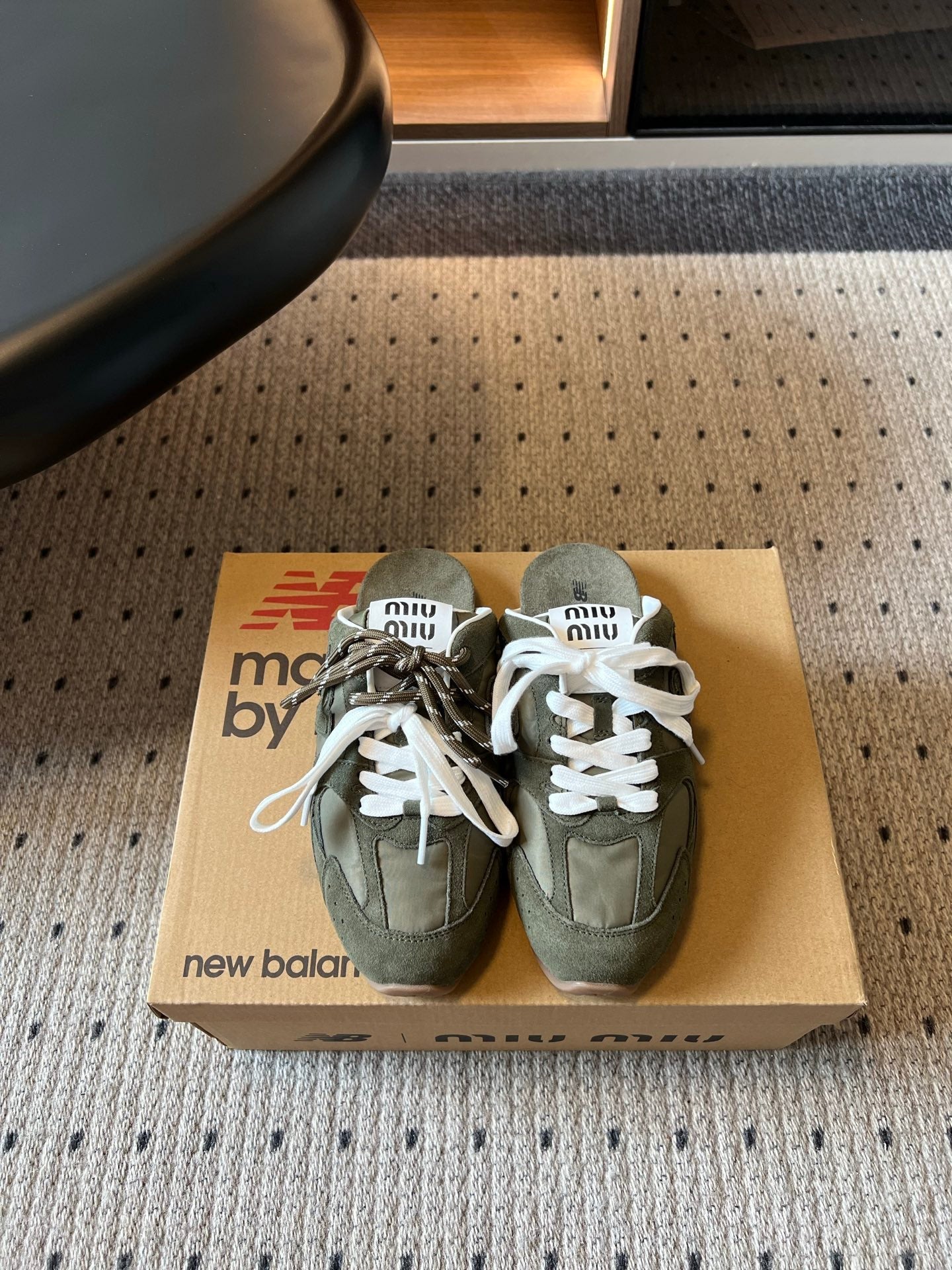 MIUMIU 26S SNEAKER MULES IN MOSS GREEN SUEDE MIX FABRIC