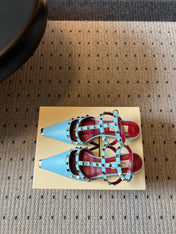 VALENTINO 26S ROCKSTUD HIGH HEELS 40 MM IN LIGHT BLUE CALFSKIN
