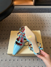 VALENTINO 26S ROCKSTUD HIGH HEELS 40 MM IN LIGHT BLUE CALFSKIN
