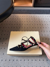 VALENTINO 26S ROCKSTUD HIGH HEELS 40 MM IN BLACK SUEDE