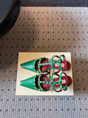VALENTINO 26S ROCKSTUD HIGH HEELS 40 MM IN GREEN CALFSKIN