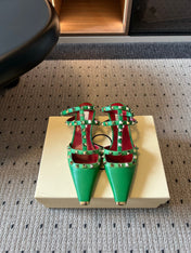 VALENTINO 26S ROCKSTUD HIGH HEELS 40 MM IN GREEN CALFSKIN