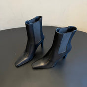 YSL 26S CHELSEA ANKLE BOOTS 100 MM IN BLACK CALFSKIN AND FABRIC