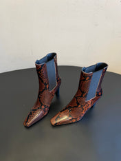 YSL 26S CHELSEA ANKLE BOOTS 100 MM IN BROWN AND BLACK PYTHON PRINT CALFSKIN