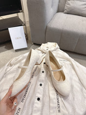 DIOR 26S MARY JANE PUMPS IN CREAM WHITE LAMBSKIN PEARL-ADORNED STRAP