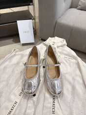 DIOR 26S MARY JANE PUMPS IN SILVER LAMBSKIN PEARL-ADORNED STRAP