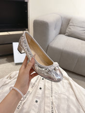DIOR 26S LOW BLOCK HEEL PUMPS IN SILVER LAMBSKIN