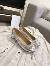 DIOR 26S LOW BLOCK HEEL PUMPS IN SILVER LAMBSKIN
