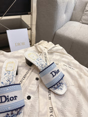 DIOR 26S DWAY FLOWER EDITION HIGH-HEEL SLIDES IN WHITE AND SKY BLUE FABRIC