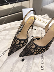 DIOR 26S HIGH-HEEL SLINGBACKS 80 MM IN BLACK OBLIQUE EMBROIDERED MESH