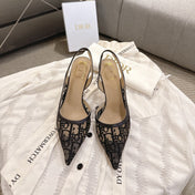 DIOR 26S HIGH-HEEL SLINGBACKS 80 MM IN BLACK OBLIQUE EMBROIDERED MESH