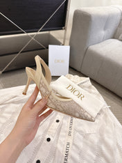 DIOR 26S HIGH-HEEL SLINGBACKS 80 MM IN BEIGE OBLIQUE EMBROIDERED MESH