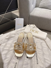 DIOR 26S HEELED MULES 45 MM IN GOLD QUILTED CALFSKIN GOLD HARDWARE