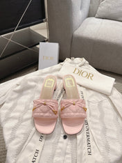 DIOR 26S HEELED MULES 45 MM IN LIGHT PINK QUILTED CALFSKIN GOLD HARDWARE