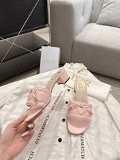 DIOR 26S HEELED MULES 45 MM IN LIGHT PINK QUILTED CALFSKIN GOLD HARDWARE
