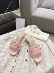 DIOR 26S HEELED MULES 45 MM IN LIGHT PINK QUILTED CALFSKIN GOLD HARDWARE