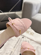 DIOR 26S FLAT MULES IN LIGHT PINK QUILTED CALFSKIN GOLD HARDWARE