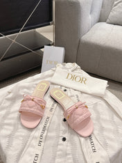 DIOR 26S FLAT MULES IN LIGHT PINK QUILTED CALFSKIN GOLD HARDWARE