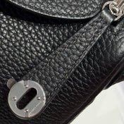 HERMES 25S MINI LINDY 19 IN BLACK CALFSKIN SILVER HARDWARE