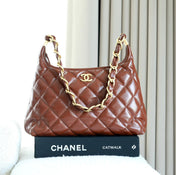 CHANEL 25S HOBO BAG 32 CM IN BROWN LAMBSKIN WITH GOLD HARDWARE