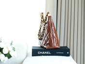 CHANEL 25S HOBO BAG 32 CM IN BROWN LAMBSKIN WITH GOLD HARDWARE