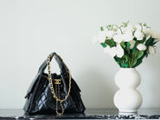 CHANEL 25S HOBO BAG 30 CM IN BLACK LIGHT GLOSSY LEATHER WITH GOLD HARDWARE
