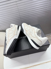 CHANEL 25S TRAINERS WHITE AND LIGHT CORAL IN CALFSKIN
