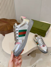 GUCCI 26S MESH SNEAKERS IN SILVER LEATHER