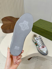 GUCCI 26S MESH SNEAKERS IN SILVER LEATHER