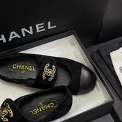 CHANEL 26S MARY JANE FLATS IN BLACK SUEDE AND CALFSKIN