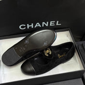 CHANEL 26S MARY JANE FLATS IN BLACK SUEDE AND CALFSKIN