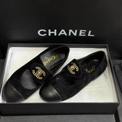 CHANEL 26S MARY JANE FLATS IN BLACK SUEDE AND CALFSKIN
