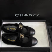 CHANEL 26S MARY JANE FLATS IN BLACK SUEDE AND CALFSKIN